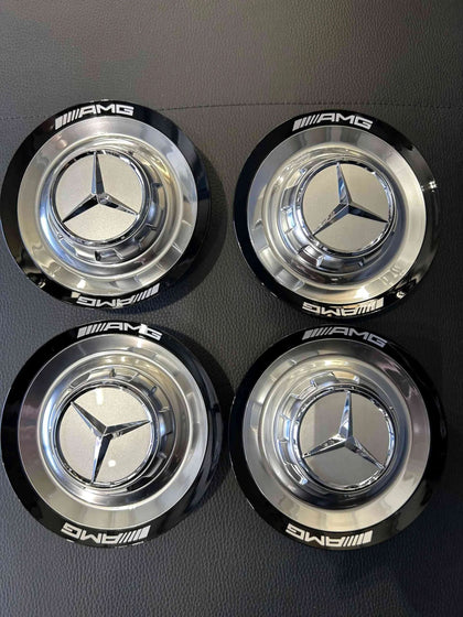 4x Original Wie Neu Mercedes AMG Nabendeckel Deckel Silber/schwarz A0004006400
