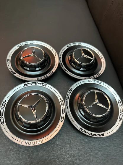 4x Original Wie Neu Mercedes AMG Edition1 Nabendeckel Silber/schwarz A0004005700