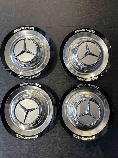 4x Original Wie Neu Mercedes AMG Nabendeckel Deckel Silber/schwarz A0004005700