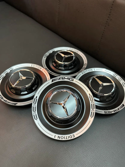 4x Original Wie Neu Mercedes AMG Edition1 Nabendeckel Silber/schwarz A0004005700