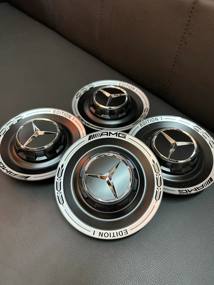 4x Original Wie Neu Mercedes AMG Edition1 Nabendeckel Silber/schwarz A0004005700