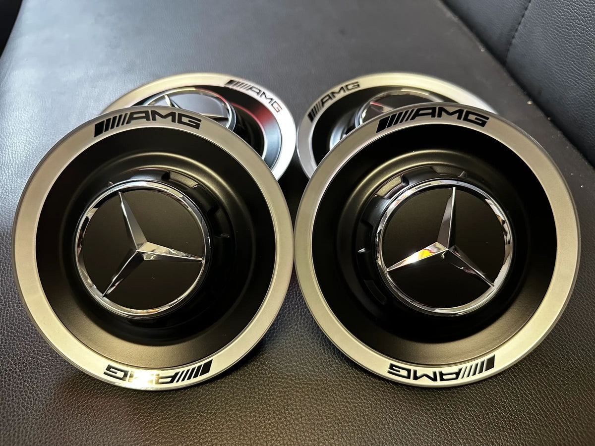 4x Original Wie Neu Mercedes AMG Nabendeckel Deckel mattschwarz A0004005700 Detailansicht 2