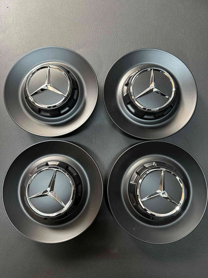 4x Original Mercedes Kreuzspeiche AMG Nabendeckel A0004001100 Schwarz/Matt