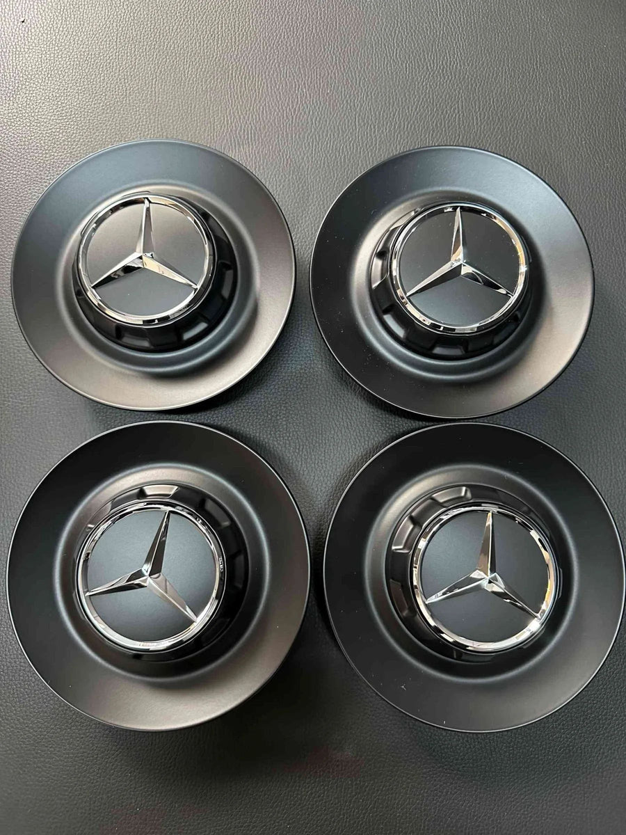 4x Original Mercedes Kreuzspeiche AMG Nabendeckel A0004001100 Schwarz/Matt