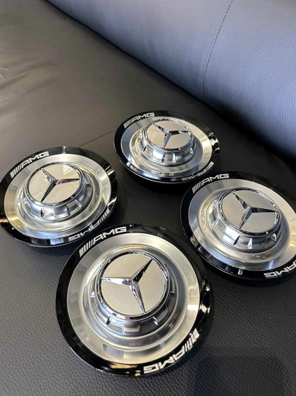 4x Original Wie Neu Mercedes AMG Nabendeckel Deckel Silber/schwarz A0004005700