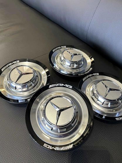 4x Original Wie Neu Mercedes AMG Nabendeckel Deckel Silber/schwarz A0004005700