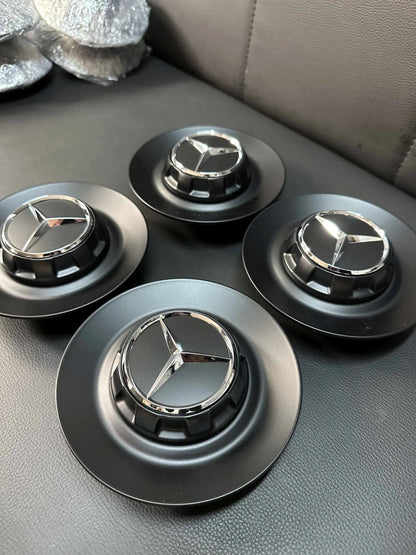 4x Original Mercedes Kreuzspeiche AMG Nabendeckel A0004001100 Schwarz/Matt